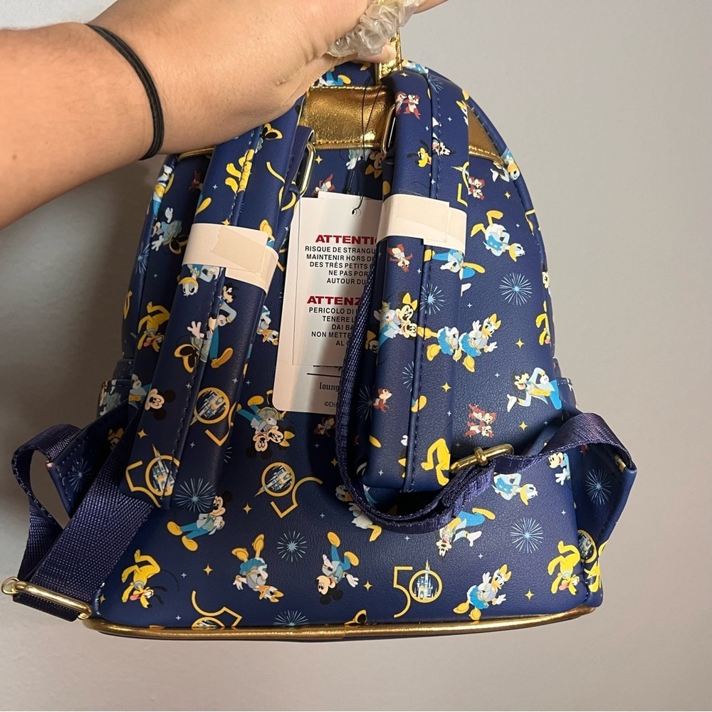Disney Parks Loungefly Mini Backpack 50th Anniversary Navy Blue Gold NWT - Picture 4 of 6